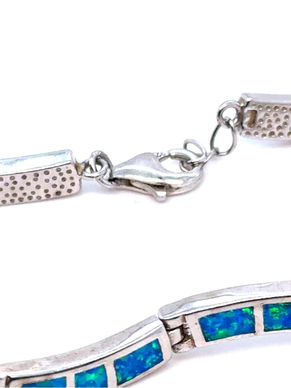 Sterling Silver 925 Blue Opal Inlay Bracelet - Picture 5 of 10